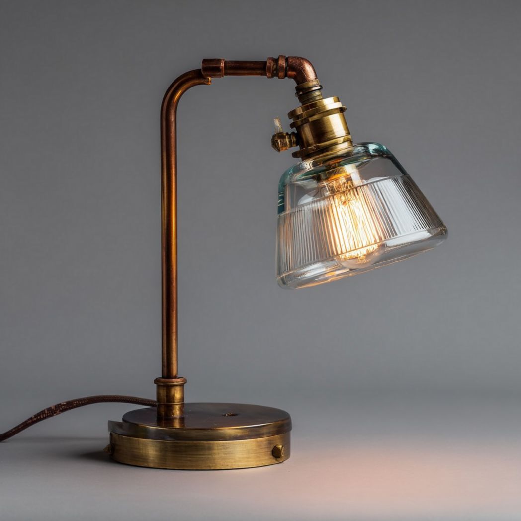 Tafellamp met vintage ontwerp voor op bureau of tafel - Messing en glas - 30 x 20 x 50
