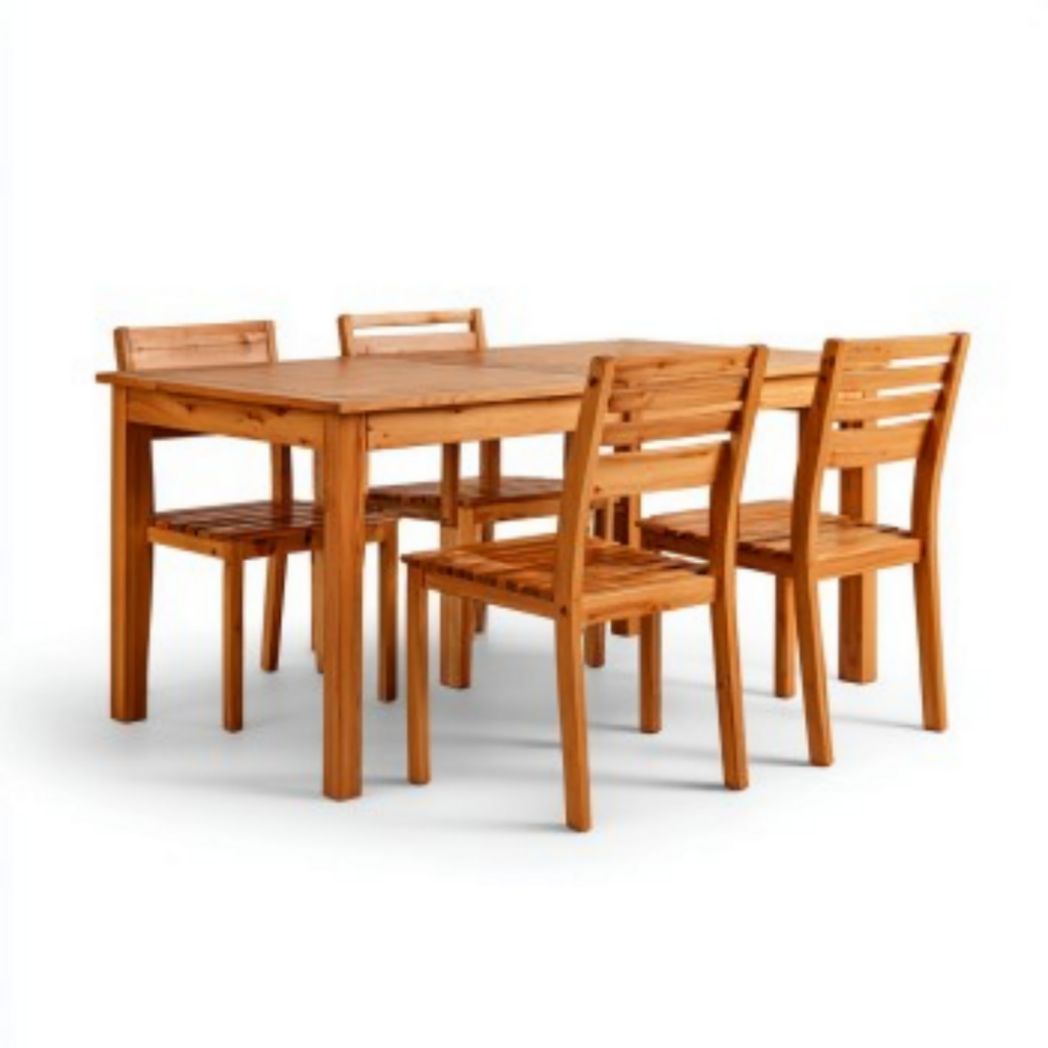 Eettafel van gemonteerd hout voor de eetkamer met vier stoelen - 150 x 90 x 75