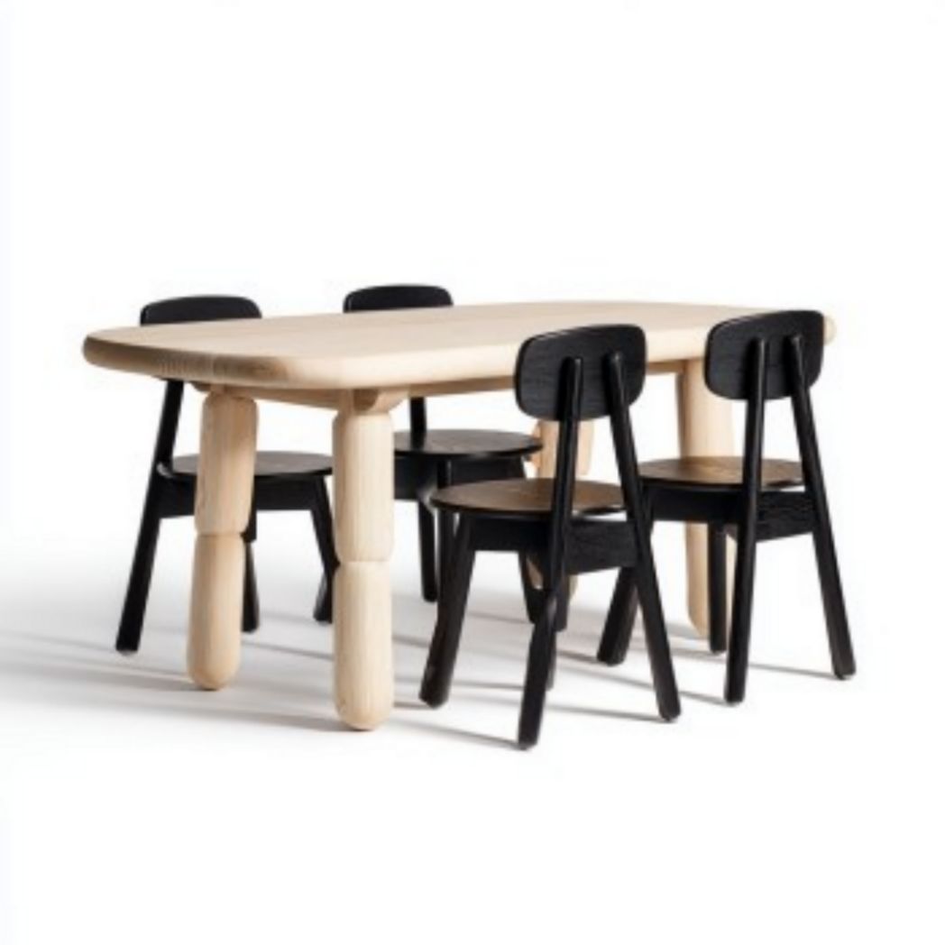 Eettafel van hout voor de eetkamer met vier stoelen - 160 x 80 x 75